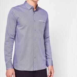 TED BAKER IFEL Semi Plain Shirt Micro Dot Navy Size 6 XXL XL Button down L/S